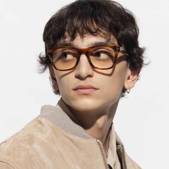 Tom Ford FT5886-B 047 Eyeglasses Light Brown 52mm Square Frame, Blue Light Block - Picture 3 of 10